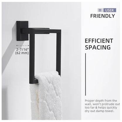 Angle Simple Hand Towel Holder for Bathroom, 7.09 Inches, Matte Black | Solid SUS304 Stainless Steel, Square Towel Ring for Kitchen Shower Wall, Screws Mount - color: Matte Black
