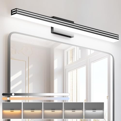Ralbay 5 Color Temperature Dimmable LED Modern Black Vanity Light for Bathroom 40inch 36W Acrylic Matte Black Bathroom Vanity Lighting Fixtures Over Mirror - color: Black, size: 40 inch