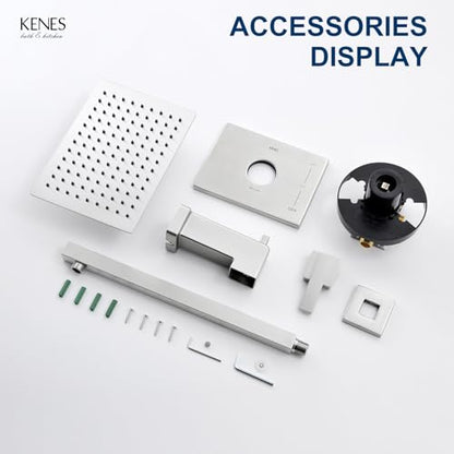 KENES Brushed Nickel Shower Set with Tub Faucet, Tub and Shower Trim Kit | Shower Faucet with 10-Inch Rain Shower Head, Square Shower System, Valve Included, Lead-Free cUPC & NSF Certified, Stainless - color: Brushed Nickel, style: Tub Shower Faucet Set
