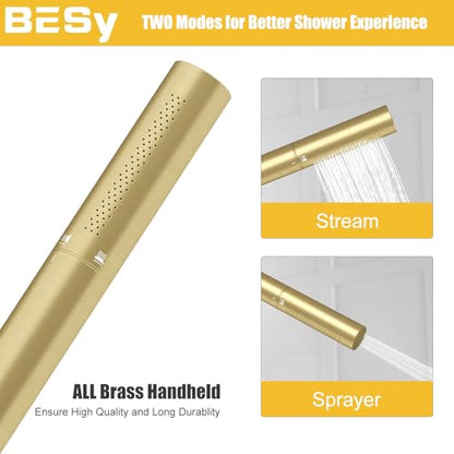 Handheld Shower Head Sprayer Shower Wand Hand Shower Showerhead Gold | High Pressure Showerhead, Hand Held, Brass Shower Head, Wall Mounted, 60 In Stainless Steel Shower Hose - color: Gold