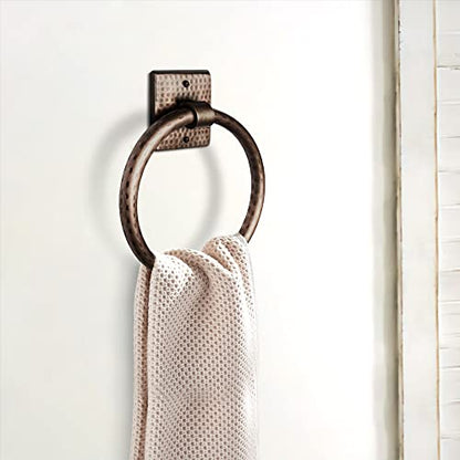 Monarch Abode Bathroom Towel Holder – 7-Inch Round Antique Copper Bathroom Hand Towel Holder for Bathrooms Wall, Metal Hand Hammered Towels Ring Wall Mount, Traditional Surface-Mounted Ring Hanger - color: Pure Copper, style: Traditional