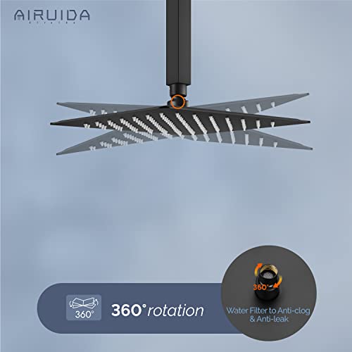 Airuida 10 Inch Matte Black Shower Faucet Set,Rainfall Shower System | Ceiling Shower Head,Male Thread Rough-in Valve,Ceiling Mount,Single Handle - color: Matte Black, size: 10 Inch