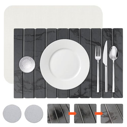 23*16'' Large Diatomaceous Earth Stone Quick Drying Mat For Kitchen Counter Bathroom Foldable and Absorbent Drying Stone Mat Home Pad Fast-Drying Floor Mat Dark Gray