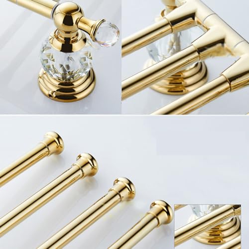 ZHOUXIAO Premium Brass Crystal Swing Out Towel Bar Gold Finish/Towel Racks for Bathroom, Metal Polished Towel Bar Folding Arm Swivel Hanger Bathroom Storage Organizer Wall Mo gold-3bars