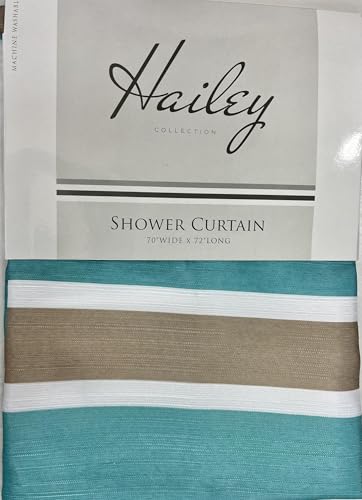 Striped Fabric Shower Curtain, Aqua Brown White Coastal Design, 70 x 72 Inches, with Hooks - color: Wendy Blue