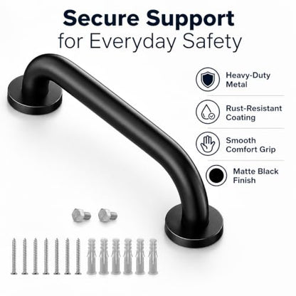 12 Inch Matte Black Stair Handrail, 1 Pack Industrial Wall Mounted Handrail for Indoor Outdoor Stairs, Balcony, Porch and Elderly Safety Support - style: Black 1 Pack 12 Inch