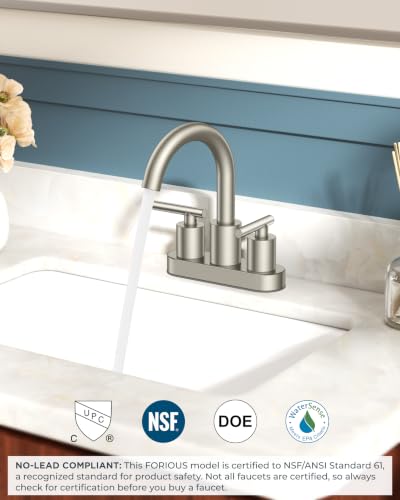 FORIOUS Brushed Nickel Bathroom Faucet 2 Hole, 4" Centerset Faucet Silver | Commercial Bathroom Sink Faucet Brushed Nickel, 4 In Centerset Bathroom Faucet Brushed Nickel with 360° Swivel Spout for RV - color: Stainless Steel, style: Classic
