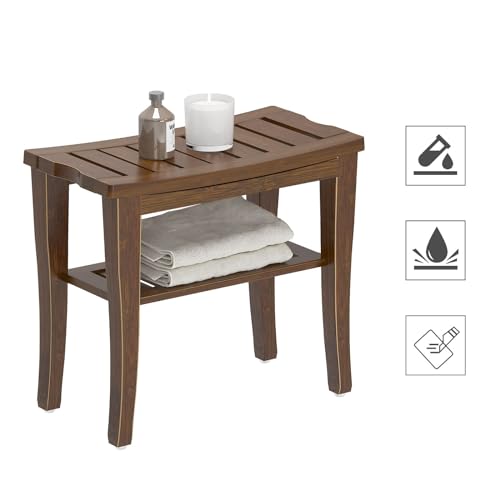SogesPower Bamboo Shower Bench Bathroom Spa Bench Shower Seat Shower Bench Waterproof Storage Shelf, Walut - color: Brown