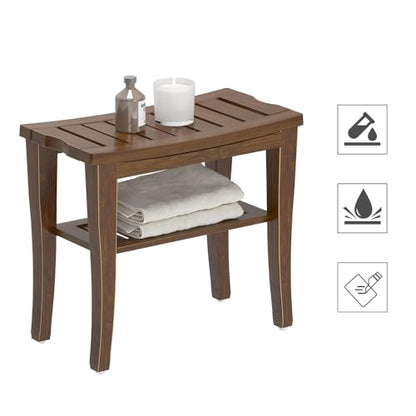 SogesPower Bamboo Shower Bench Bathroom Spa Bench Shower Seat Shower Bench Waterproof Storage Shelf, Walut - color: Brown