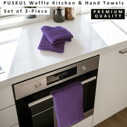 PÜSKÜL Natural 100% Turkish Cotton Waffle Kitchen Towels Set of 3 | Oeko-Tex, Premium Waffle Hand Towels for Bathroom | Soft Absorbent Quick-Dry Lint-Free Dish Towel Large 32x16 inch (3, Lilac) - color: Lilac