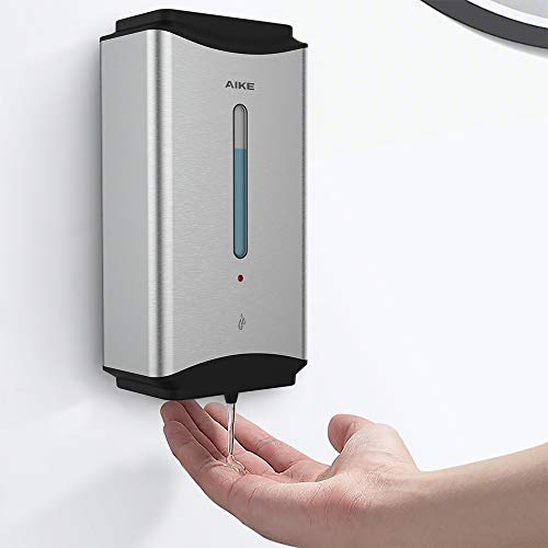AIKE Heavy Duty Automatic Soap Dispenser,37oz for Bathroom,Brushed Steel | 5-Level and Savety Key for Commercial(4*AA Batteries Not Included),Screw Wall Mount for Space-Saving,Stainless Steel AK1206 - color: Brushed Stainless Steel