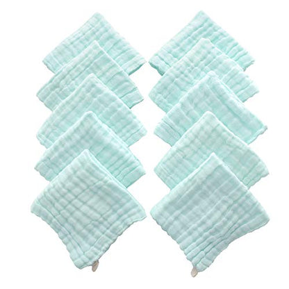 Baby Washcloths - Natural Cotton Baby Wipes - Soft Newborn Face Towel for Sensitive Skin - 10 Pack 12x12 inches - color: Green