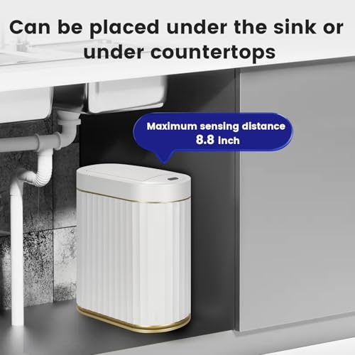 SYNCVIBE Bathroom Sensor Trash Can, 2 Gallon, Butterfly Lid, White Gold | Automatic Garbage Can, IPX5 Waterproof Slim Trash Bin, Under-Counter Wastebasket for Bedroom, Ling Room and Kitchen - color: Golden