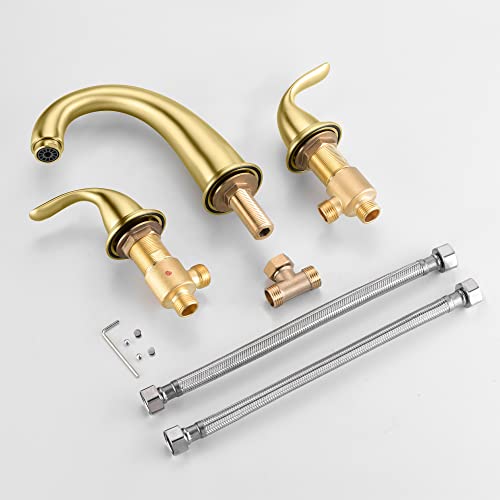 SUMERAIN 3 Hole Roman Tub Faucet Brushed Gold | with Brass Rough in Valve, High Flow, 2 Handle, Classic Style - color: Brushed Gold, size: 4-29/32" spout reach