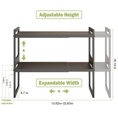 DOLALIKE Expandable Kitchen Countertop Organizer, Stackable Cabinet Shelf Organizers, Space Saving Spice Rack Pantry Storage for Bathroom Office Organization (Black, 2 Pack) | Space Saving Metal Pantry Storage Racks for Kitchen Spice Rack Pans and Untensi