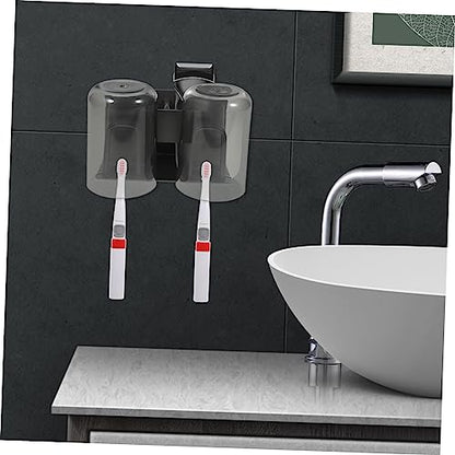 IMIKEYA 1set Nail Wall Mount Toothbrush Holder with Double Cups for Couples Easy Installation Space-Saving Bathroom Organizer for Toothbrushes and Sundries Suitable for Smooth