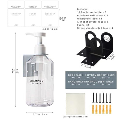 3-Chamber Shampoo & Conditioner Dispenser - Wall-Mounted Soap Dispenser Plastic Bottles with 4CC Pumps, No Drill Installation, Refillable for Bathroom, RV, Commercial Use Clear - color: Clear