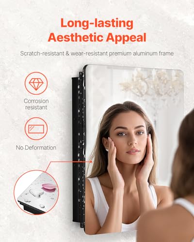 VEVOR Medicine Cabinet, 24 x 30 inch, Medicine Cabinet for Bathroom with Mirror, Aluminum Frame Bathroom Wall Cabinet, 2-Layer Adjustable Shelves, Recessed & Wall-Mounted Installation - size: 24x30in