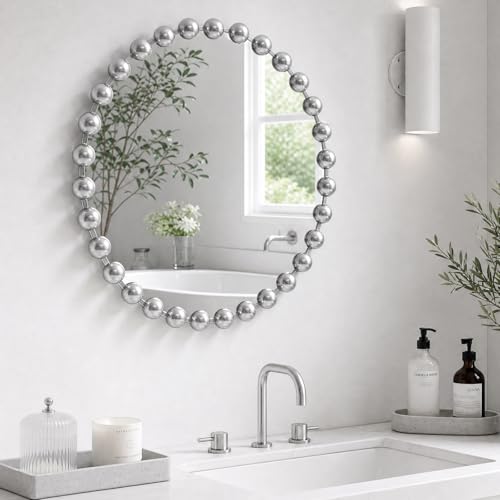 Madison Park Round Mirror, Metal Frame Circle Mirror 36 inch, Wall Art Decor Mounted Hanging for Entryway, Bathroom, hallway, Living Room, Vanity, Marlowe, Silver - color: Silver, size: 36"L x 36"W