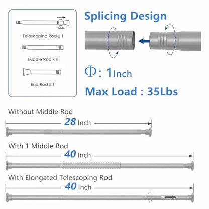 Grey Shower Curtain Rod 28"-52", Never Rust Anti-Slip Adjustable Tension Curtain Rods No Drilling, Heavy Duty Spring Enlarged Diameter 1" Tension Rod for Bathroom/Closet/Room Divider - color: Grey, size: 28"-52"