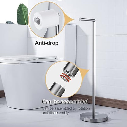 BAGNOLUX Bathroom Toilet Paper Holder Stand with Reserve, SUS304 Stainless Steel Rustproof Pedestal Tissue Roll Holder Heavy Duty, Brushed Nickel - color: Brushed Nickel