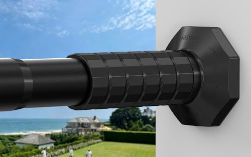 Tension Shower Curtain Rod 51-168" Heavy Duty No-Drill Rustproof Black | Adjustable Spring Rod for Window, Patio, Shower, Garage. Holds 35LB, Non-Slip. Easy Install for Apartments/Renters. - color: Black, size: 51-168”
