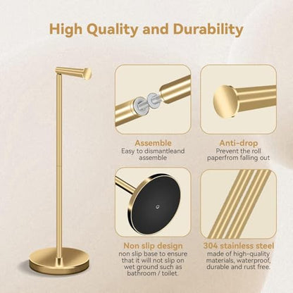 22" Stainless Steel Toilet Paper Holder freestanding,Bathroom Free Standing Toilet Paper Holders,Toilet Paper Holder Stand with Reserve Storage 3-4 Toilet Paper Rolls(Golden)