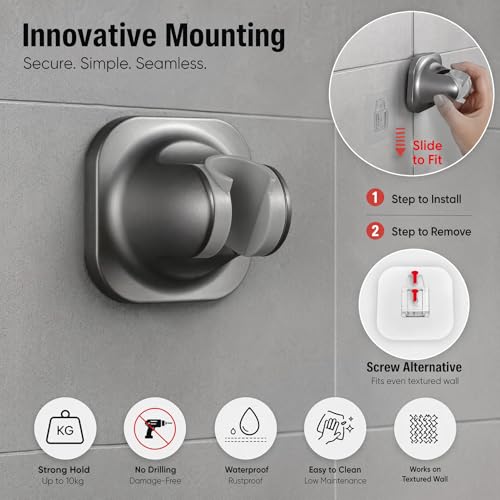 Handheld Shower Head Holder - 5 Positions Adjustable - Slide to Fit - Adhesive Mount with Screw Option, Bathroom Wall Mount Shower Hose Holder (Gun Metal) - color: Gun Metal