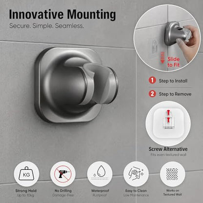 Handheld Shower Head Holder - 5 Positions Adjustable - Slide to Fit - Adhesive Mount with Screw Option, Bathroom Wall Mount Shower Hose Holder (Gun Metal) - color: Gun Metal