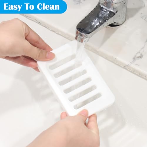 Topsky 2Pcs Soap Dish Holder, Non-Slip Bathroom Accessories Silicone Soap Case Saver, Sink Deck Bathtub Shower Dish Soap Drainer, Silicone Holder for Soap, Sponges, Scrubber (White-2pcs) - color: White-2pcs