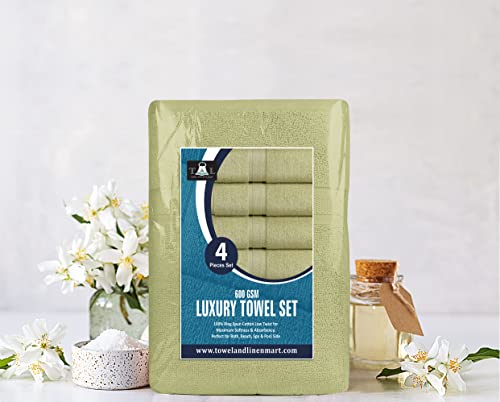 Towel and Linen Mart 4 Pieces Bath Towel Sets - Sage Green - 2 ply Low Twist Luxurious,Quick Dry, Extra Absorbent, 100% Ring Spun Cotton 600 GSM (27 x 54, Pack of 4) - color: Sage Green