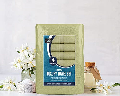 Towel and Linen Mart 4 Pieces Bath Towel Sets - Sage Green - 2 ply Low Twist Luxurious,Quick Dry, Extra Absorbent, 100% Ring Spun Cotton 600 GSM (27 x 54, Pack of 4) - color: Sage Green