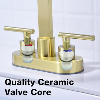TRUSTMI 4" Centerset Bathroom Faucet, Brushed Gold - High-Flow Waterfall Spout for Deep Sinks, 360° Swivel, 2 or 3 Hole Deck Mount, Includes Drain & Supply Lines - color: Brushed Gold