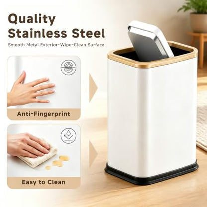 2.1 Gal Slim Bathroom Trash Can with Swing Lid, Rustproof Stainless Steel Small Garbage Can for Narrow Spaces & Toilet Side, Dog Proof Odor Control Waste Basket for Bedroom/Office, White - color: White