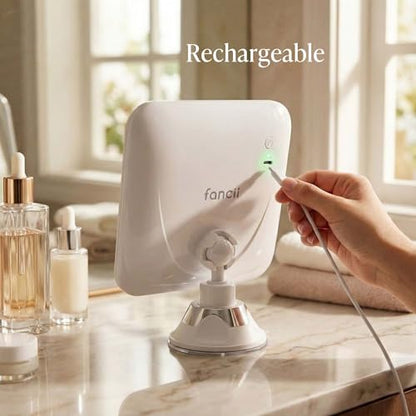 Fancii Rechargeable 10x Magnifying Mirror with 3 LED Light Settings, Dimmable Touch Light, Cordless, Locking Suction Mount, Lighted Mirror for Bathroom or Travel, Mira 2 (White)