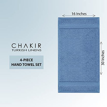 Chakir Turkish Linens 4 Piece Hand Towels, 100% Cotton Turkish Towels for Bathroom, Luxury Soft Absorbent Hand Towel Set, 16 x 30 Inches, Wedgewood - color: Wedgewood