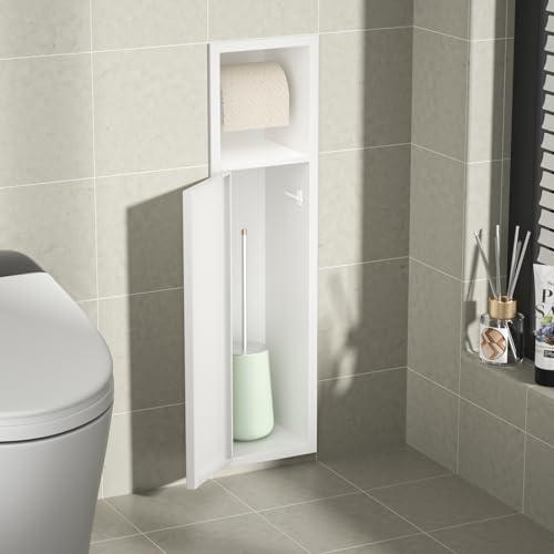 in Wall Toilet Paper Holder w/Cabinet for Bathroom Remodel | Over-mounted Toilet Roll Holder, 304 Stainless Steel Tissue Paper Holder with Dispenser (Matte White) - color: Matte White