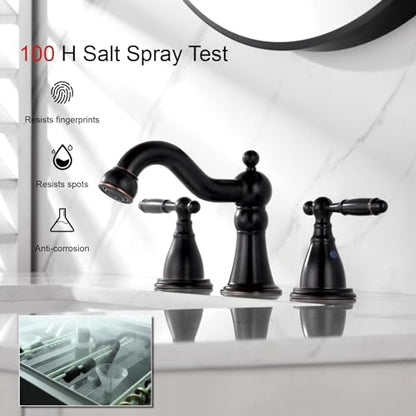 RKF Bathroom Faucets for Sink 3 Oil Rubber Bronze Hole 8 inch Widespread Bathroom Sink Faucet with Drain Double Lever Handle Faucet Bathroom Vanity Faucet Basin Mixer Tap WF013-ORB - color: ORB
