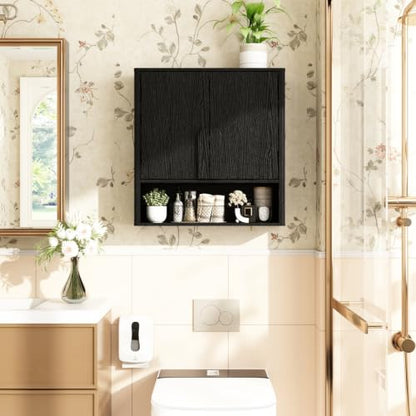 RUSTOWN Wall Mounted Bathroom Cabinets with Rounded Edges & Curved Handles | Adjustable Shelf, 3-Tier Over The Toilet Storage Cabinets, Modern Medicine Cabinet for Laundry Kitchen Living Room - color: Rustic Black