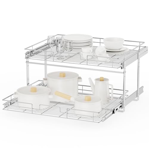 ROOMTEC Individual Pull Out Cabinet Organizer (31½"W x 21½"D), 2 Tier Spice Rack Organizer for Cabinet, Slide Out Drawer Pantry Shelf Organization and Storage for Kitchen Bathroom - color: 2 Tier, size: 31½"W x 21½"D