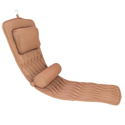 AEROiVi Full Body Bath Pillow Adjustable Lumbar Pillow 14 Suction Cup Brown | Relaxing Soft Bathtub Cushion with laundry bag 3D Air Mesh Fit Any Tub Bathroom Accessories Washable Quick-Dry - size: 50 inch Brown