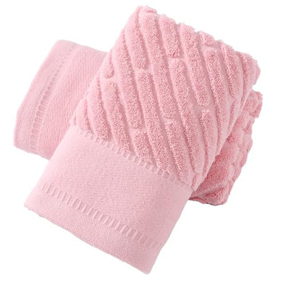 sense gnosis Pink Hand Towels Diagonal Bar Pattern 13" X 29", 2PC | 100% Terry Cotton Towel Super Soft Highly Absorbent Face Towel for Bathroom - color: Pink