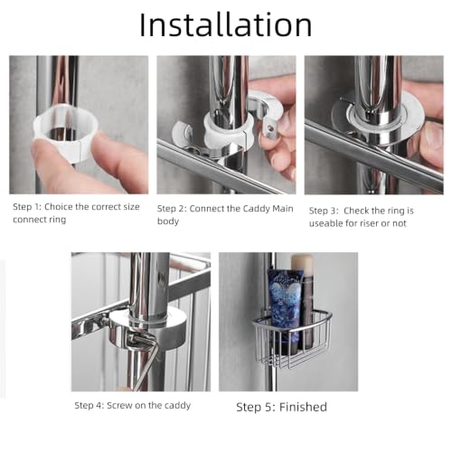 Shower Pole Caddy for Shower-6 Size Riser Ring NO Drilling Tension Shower Caddy Basket for Bathroom-SUS 304 Chrome Shower Caddy Pole with Luxury Standard