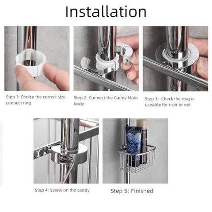 Shower Pole Caddy for Shower-6 Size Riser Ring NO Drilling Tension Shower Caddy Basket for Bathroom-SUS 304 Chrome Shower Caddy Pole with Luxury Standard