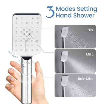KIBI Cube 2-Function Wall Mounted Rain Shower Column | Bathroom Shower Faucet System with Solid Brass Rough-In Valve, 10" Rain Shower Head | Easy Temperature Control (Chrome Finish, KSC404) - color: Chrome