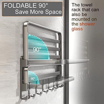 (1 Pack) Yariwiz Grey Towel Rack Wall Mounted No Drill and Screw Mounting, Bathroom Bath Shower Length 24 inch Double Towel Rod with Shelf Hotel Towel Rack B0502-GREY - color: Style#2-grey