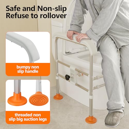SPECILITE Toilet Safety Rails for Seniors (665lbs), Fits Most Toilets | Heavy Duty Adjustable Foldable Toilet Safety Frame with LED Light, Stable Stand-Up Support for Elderly & Disabled - size: Toilet Rails - Standard