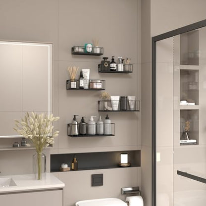 CRUGLA Black Floating Shelves Wall Mounted Set of 5, Hanging Wall Shelf with Rail for Bathroom, Bedroom, Living Room, Kitchen - color: Black