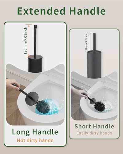 Toilet Brush and Holder Set, Toilet Bowl Brush for Bathroom with Long Handle, Stainless Steel Toilet Cleaner Brush with Durable Scrubbing Bristles,Splash-Proof (Matte Black) - color: Matte Black