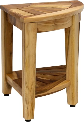 AquaTeak Kai Clear-Shield Corner 15.5" Teak Shower Bench | Durable, Water-Resistant Teak, Shower Chair & Shaving Foot Rest, Indoor/Outdoor Use - size: Clear Shield, style: Corner Stool With Shelf